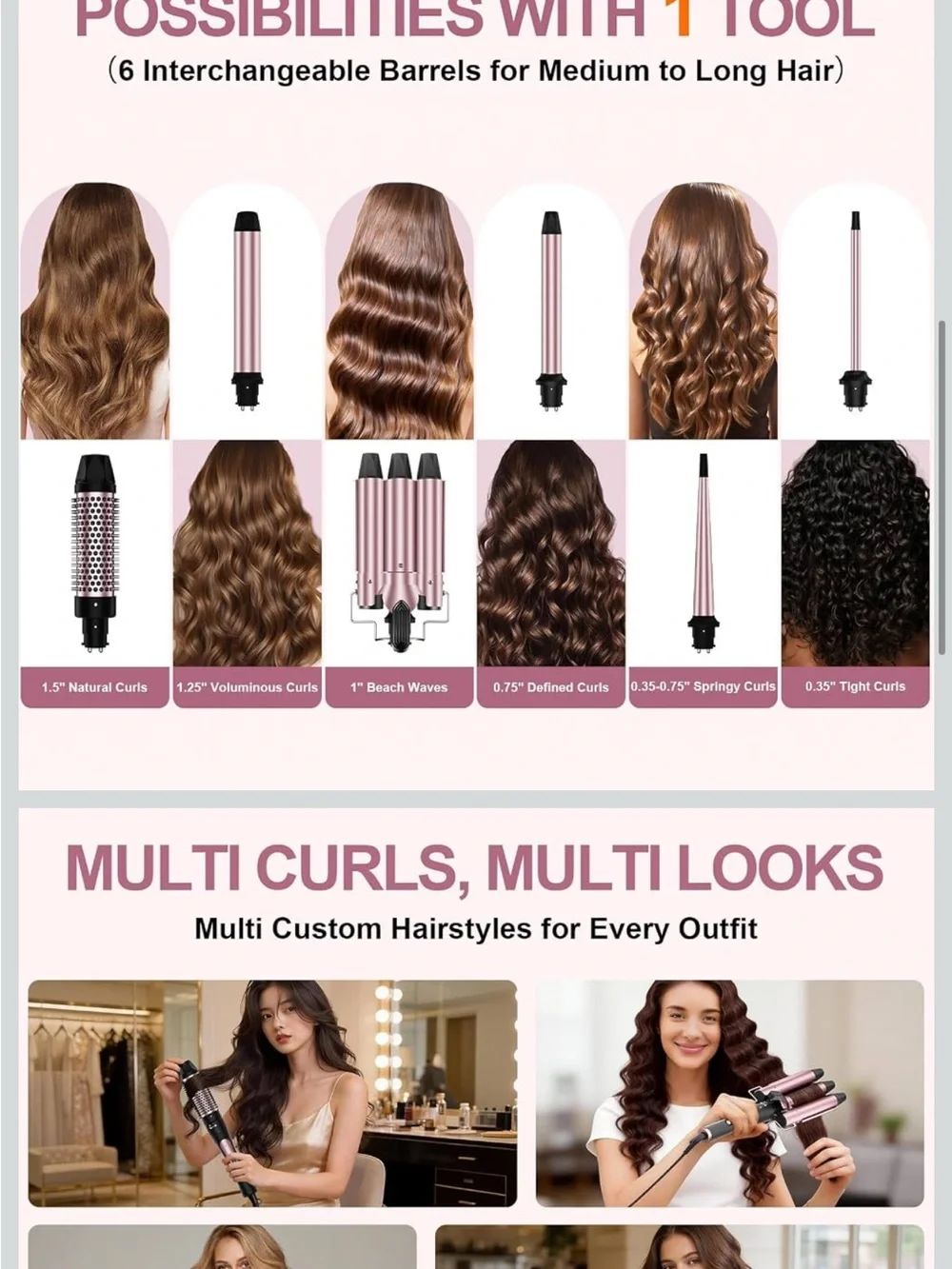 Multi-Piece Rose Gold Hair Styling Set with Interchangeable Barrels